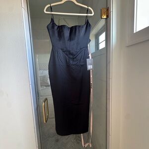 House of CB Anais Size S NWT Black Satin Dress